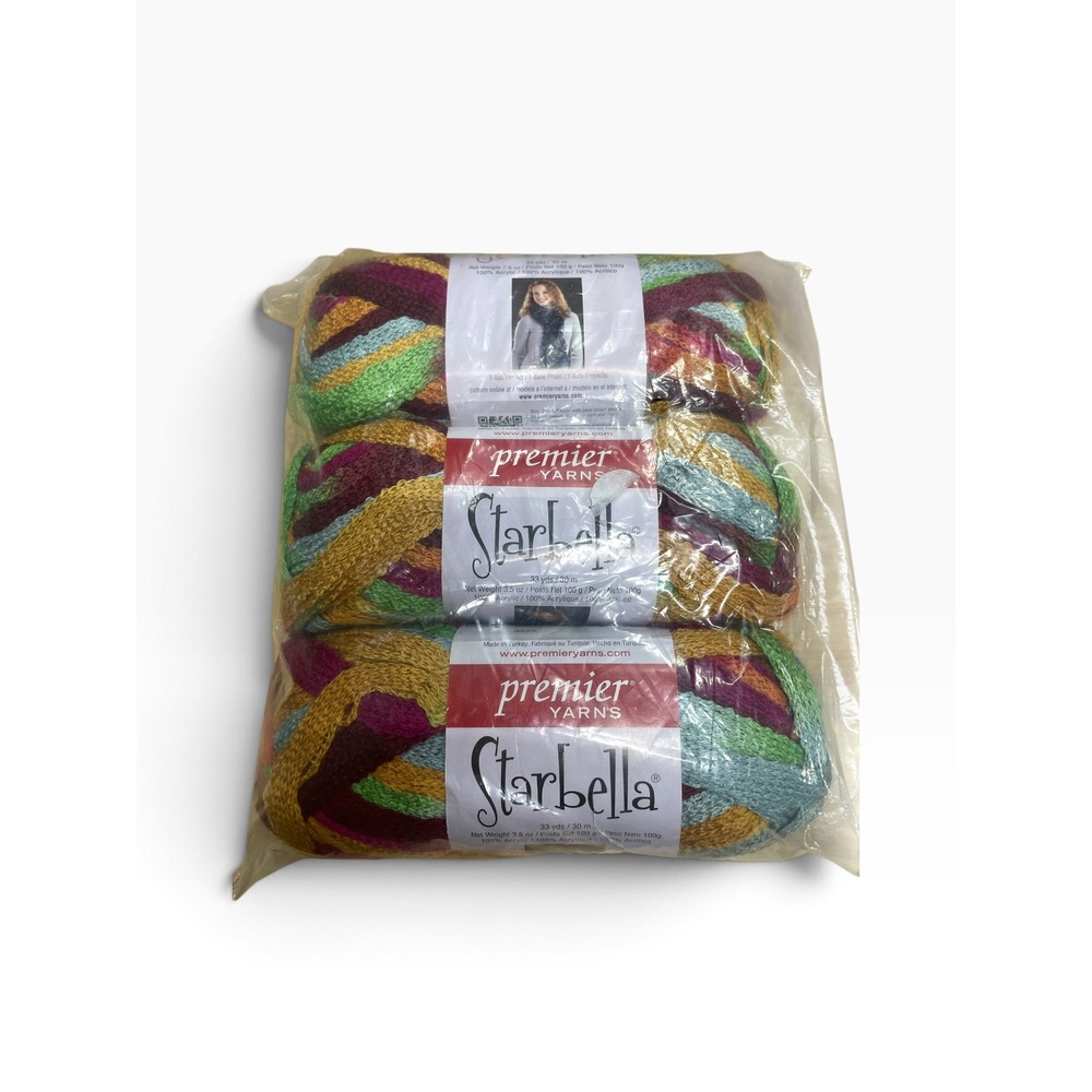 Premier Yarns Starbella Yarn 3 Skeins Circus Multi Super Bulky Mesh Ruffle